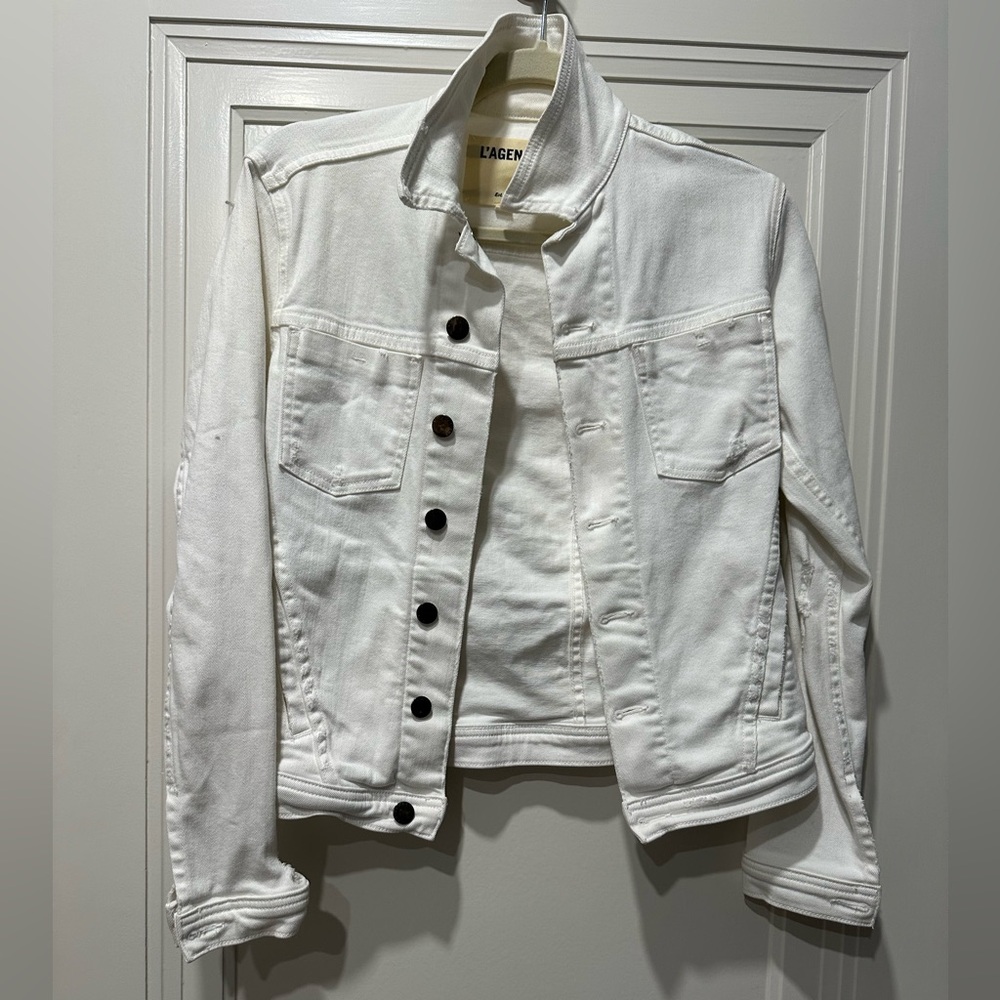 L'AGENCE Celine Distressed Denim Jacket Size S